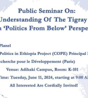 Public Seminar On: An Understanding Of The Tigray War From 'Politics From Below' Perspective